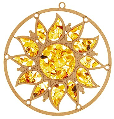 Raduly Atrapasueños de ámbar en forma de estrella de madera de abedul, decoración para ventanas, diámetro de 10 cm