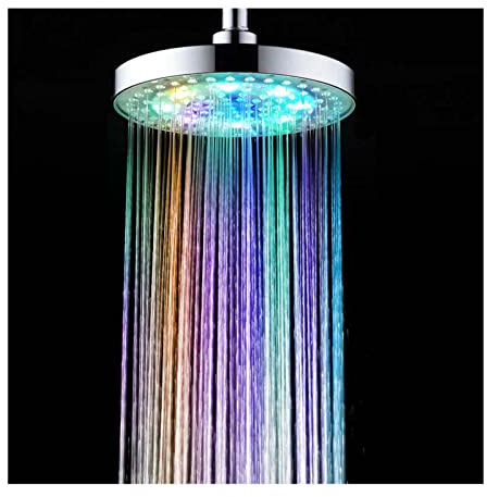 Ksunun Pommeau de Douche Pluie LED en 8 Pouces Ronde Tête de Douche Pluie LED à Changement Automatique 7 Couleurs, Douche de Tête en Chrome ABS avec Jets de Anti-calcaire