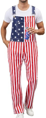 YXLUOKY American Flag Overalls Men Patriotic Romper USA Gifts XL