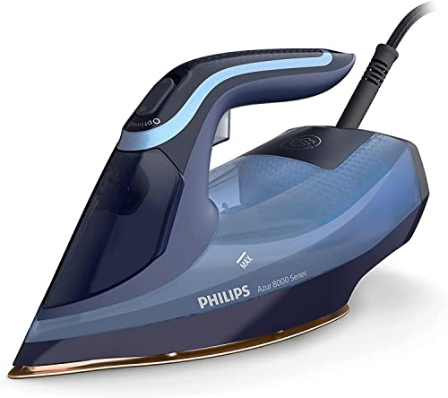Philips Azur 8000 Series Plancha de vapor continuo 45 g/min Aumento de vapor 210g, 2400 W, OptimalTEMP Technology, SteamGlide Elite, azul claro (DST8020/21)