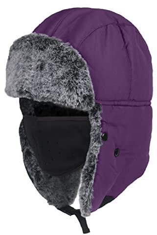 Ciamlir Russische Mütze Warme Trappermütze Für Männer Frauen Winter Russische Hüte Dicker Plüsch Gefüttert wasserdichte Uschanka Jagd Skimütze,Lila,56-60Cm