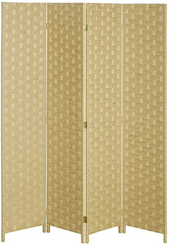 HOMCOM Biombo Separador de 4 Paneles 159,5x169,5 cm Divisor de Habitación Plegable de Cuerda de Papel Decoración Partición para Dormitorio Salón Marrón
