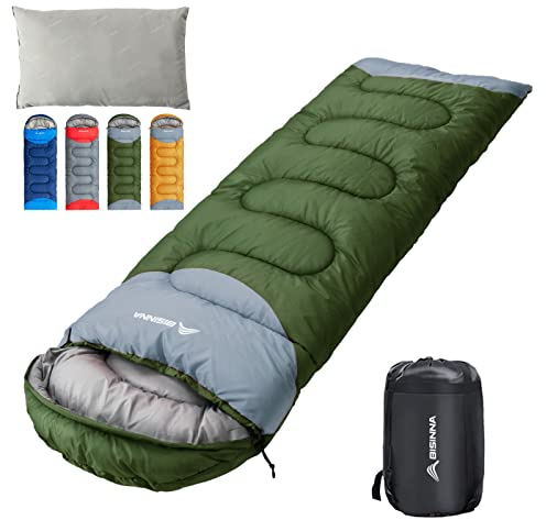 BISINNA Sleeping Bag with Pillow - 4 Season Lightweight Waterproof Warm Sleeping Bag with a compression sack for Adults, Women, Men's Outdoors Camping, Hiking
