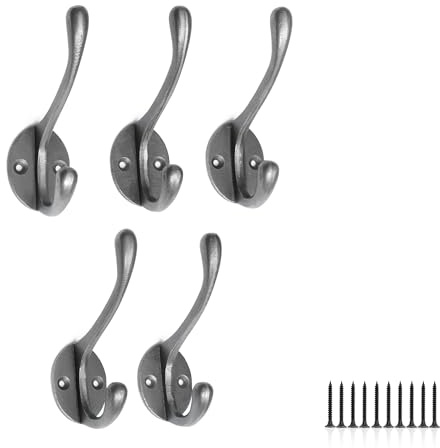 EDENIC 5 PCs Antique Iron Finish Cast Iron Coat Hooks with 10 Screws Set