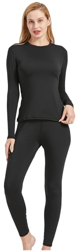 UNIQUEBELLA Womens Thermal Underwear Set,Crew Neck Long Sleeved Base Layer Top & Leggings Multifunctional Home Thermal Base Layers for Sports Skiing Black