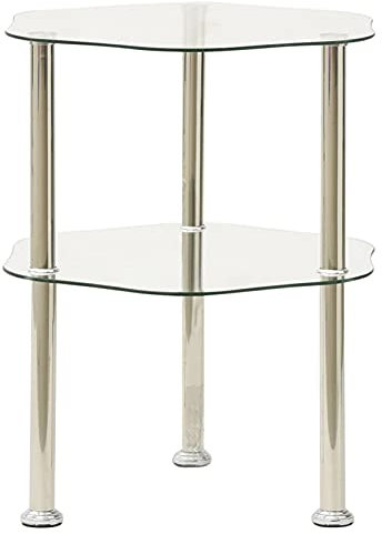 ZEYUAN Beistelltisch mit 2 Ablagen, Tabletttisch, Blumenhocker, Nachttisch, Couchtisch, Wohnzimmer, Nightstand, Transparent 38x38x50 cm Hartglas