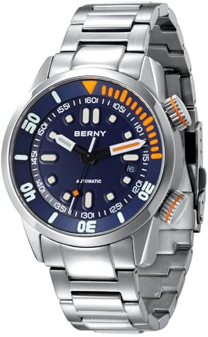 BERNY Automatikuhr für Männer 200M Taucheruhr Armbanduhr Saphirglas Langlebiges Edelstahlband Super Leuchtend Herrenuhren