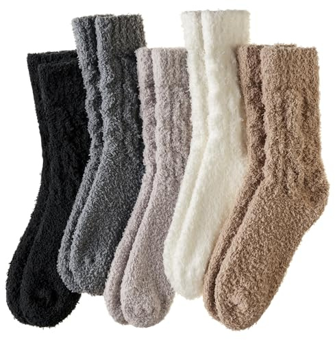 WEVIAS Womens Fuzzy Socks Slipper Fluffy Comfy Cozy Winter Soft Warm Fleece Cabin Plush Sleep Socks (Black/White/Grey/Khaki/Pink)