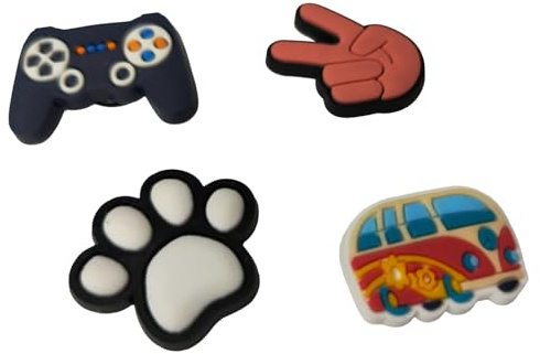 Grafoplás | Utbytbara stift set för skolväskor och silikonbokar anpassa ditt skolmaterial och skor | Innehåller 4 ornament: haj, fotboll, groda, bil, Blandad, 17,7x11cm, Set med stift för skolväskor i