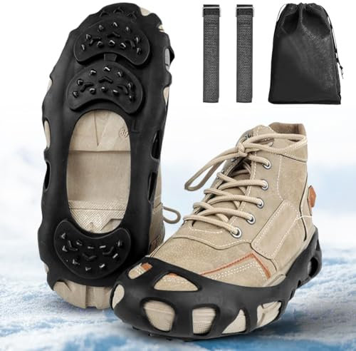 Zinueen Steigeisen für Bergschuhe - 30 Spikes Schuhspikes, Steigeisen mit Grödel, Anti - Rutsch, Fit für Wandern, Klettern usw, für Walking, Joggen Klettern und Wandern (L)