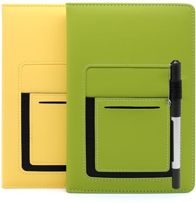 Aimeke Notizbuch A5 Liniert, 2er Pack, Journal Notebook mit 244 Seiten Hardcover PU Leder Notizbuch, Reisetagebuch, Notizblock, Notizbücher A5, Grün Gelb