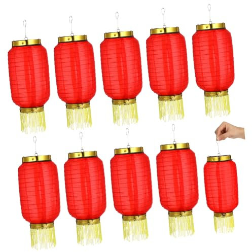 OSALADI 10piezas Linternas De Estilo Japonés Impermeables Plegables Seda Ovaladas Decorativas Colgantes Para Fiesta De Patio De Jardín De Exterior Rojas