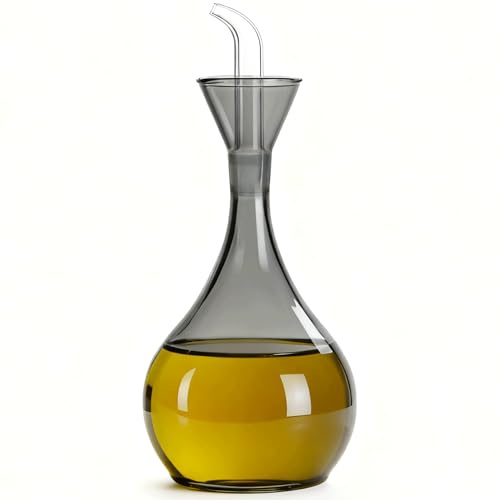 JPCRMOV Ölflasche Tropffrei, Tropf- und auslaufsichere Olivenöl flasche Glas 380ml – Dunkelgrau für Lichtschutz – Ausgießer zum Ausgießen & Träufeln, Leicht zu reinigen & Öl Dosierflasche