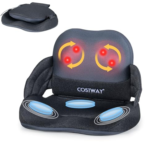 COSTWAY Massage Seat with Heat, Foldable Shiatsu Massage Lumber & Hip Support Seat Cushion with Kneading, Air Compression, Vibration & Controller, Ergonomic Kneading Massage Chair for Women Men