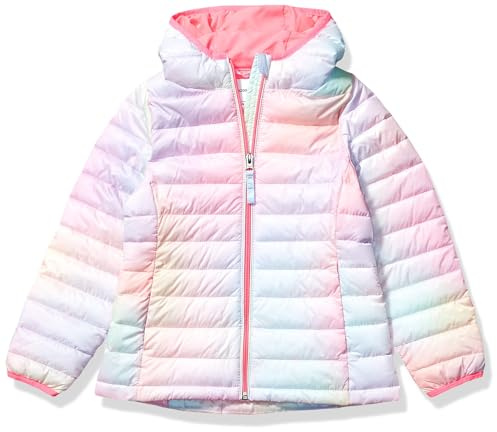 Amazon Essentials Mädchen Leichte wasserabweisende verstaubare Winterjacke mit Kapuzen, Rosa Schatteneffekt, 6-7 Jahre