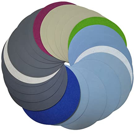 Assortiment de 30 disques abrasifs ronds de 180 mm Grain 1000/1500/2000/3000/5000/7000 - Papier abrasif rond à boucle auto-agrippante