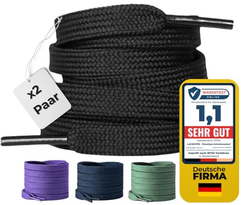 LaceHype 2 par platta premium skosnören [10 mm breda] LC1 slitstarka skoband, ersättningsväskor av polyester för sneakers, sportskor, löparskor, sneakers (svart, 120)