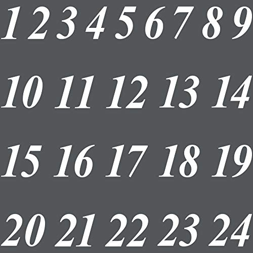 Zahlen von 1 bis 24 mit Ziffern Höhe 2cm Tattoo Aufkleber Deko zum Advent Kalender Besteln (Weiss)
