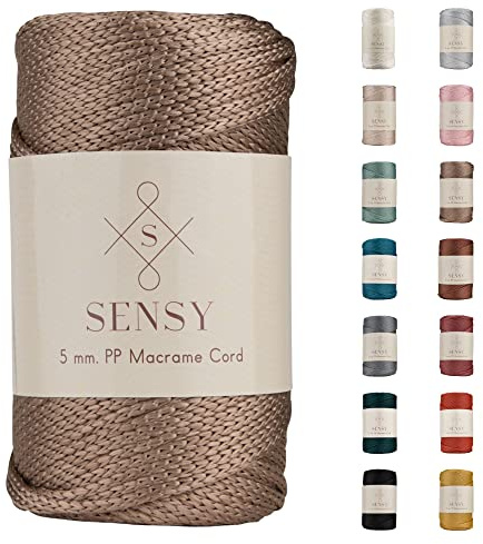 Sensy, Cordoncino in poliestere da 5 mm, 95 metri, 100% polipropilene, per macramè, 5 mm, per borse all'uncinetto, macramè, filo all'uncinetto, regalo per maglieria (Visone)
