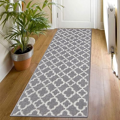 SHACOS Teppich Läufer Flur rutschfest 60x180 cm Teppichläufer Flur Modern Flurläufer Waschbar, Küchenteppich Waschbar, Teppich Läufer für Flur, Küche, Eingang, Grau