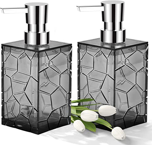 2 Pack Clear Gray Rust Proof Soap Dispenser, Acrylic Plastic Hand Soap Lotion Dispenser Set for Bathroom&Kitchen