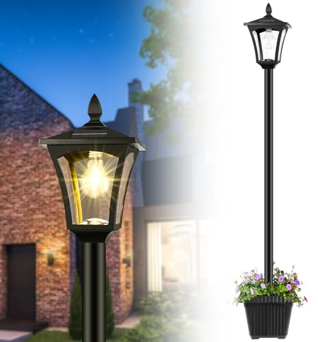 Derynome 72 Solar Outdoor Light with Planter,Waterproof Solar Post Lamp Ligts, Garden Lights for Backyard, Pathway, Patio,Lawn, Driveway Decor