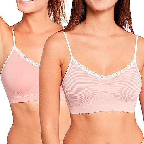Billet Doux, Lot de 2 Brassières, Femme, Une Parfaite élasticité et Un Confort Absolu, Le Galon de Dentelle apporte Une Touche de féminité, Rosette/Craie + Rosette, 42-44