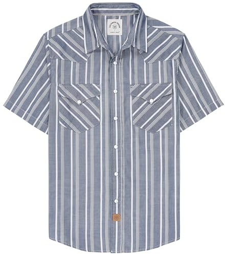 Dubinik® Skjorta för män, i bambufiber, kortärmad rutig Western-skjorta i cowboystil med tryckknappar, ledig vintagestil , L