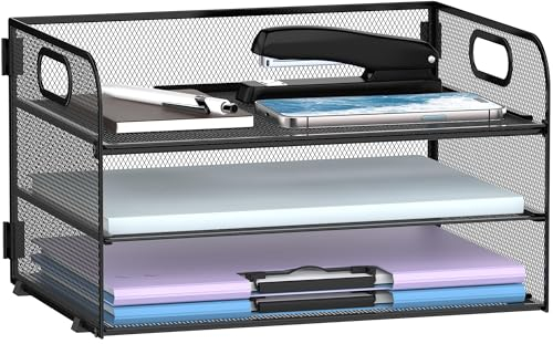 Restorgan 3-stufiger Schreibtisch Organizer mit Griff, Netz Papier Organizer, Briefablage, Papierablage Organizer, Akten-Organizer für A4-Aktenordner, Schwarz