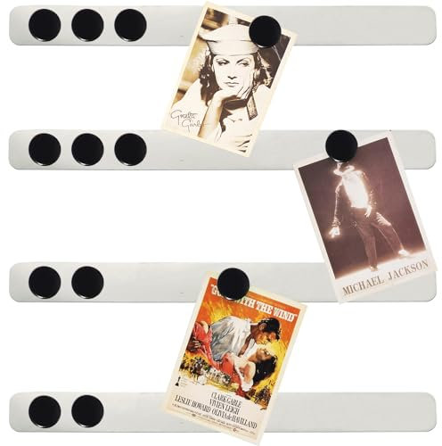 PYJLBX Magnettafel Pinnwand Magnetisch Magnetwand Magnetleiste Selbstklebend Memoboard, Klein Edelstahl Magnettafel Küche Metallband Magnettafeln mit 10 Schwarz Magnete für Büro Küche Fotowand,4 Stück