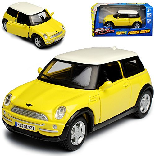 Generisch Mini Cooper R50 Gelb mit weissem Dach 2001-2006 mit Rückzugsmotor ca 1/43 1/36-1/46 Modell Auto