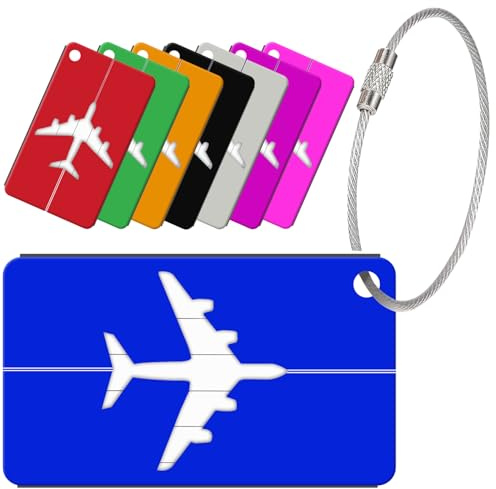 YUNYU 8 etichette per bagagli, in alluminio, con anello in acciaio e carta d'identità impermeabile, accessori da viaggio per bagagli registrati, bagagli a mano e borse (8 colori)