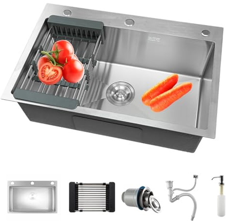CALISTOUK Fregadero de cocina 304 Acero Inoxidable, Fregadero Cocina un Seno Fregadero con Dispensador de Jabón (Acero Inoxidable, 40 * 50cm)