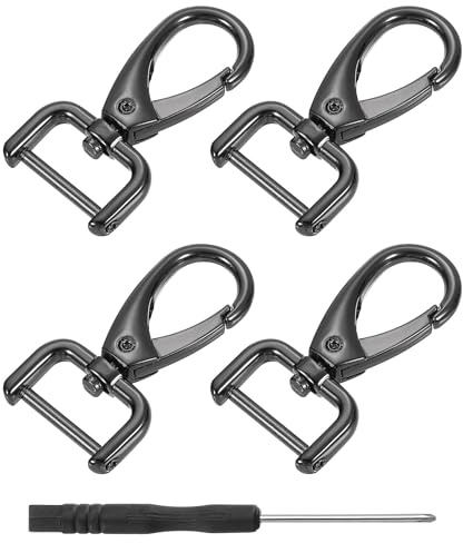 QUARKZMAN 4 stycken svängbara karbinhakar, 19 mm (0,75 tum) D-ring avtagbar snäppkrok metallkarbinhakar med skruvmejsel för plånbok nyckelring gör-det-själv-hantverk, svart