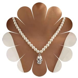 Inateannal Vintage Perla Perline Collana Girocollo Argento Teschio Ciondolo Collana Corta Perla Catena Collane Gotico Scheletro Testa Collane Gioielli Per Le Donne