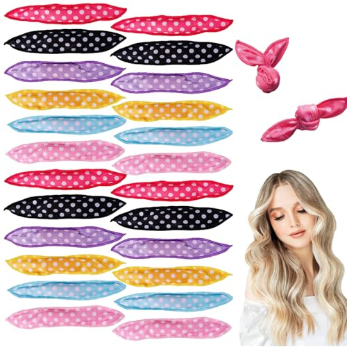 24PCS No Heat Hair Curlers- Sponge Rollers, Wave Formers for Long Short Hair,Sleep in Curlers- Retro Polka dots DIY Hair Tools-Natural-Looking pillow Soft Curls (multi-color)