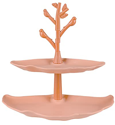 Fictory Coral Pink Snack Tray - Dual Layer Storage for Makeup, Hair Ties, Combs - Versatile Fruit Plate for Dining & Living Room