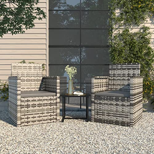 Qnhdfrt Garten Lounge Set 3 Teiler Grau mit Kissen Poly Rattan PE Geflecht Outdoor Möbel für Balkon Terrasse Garten