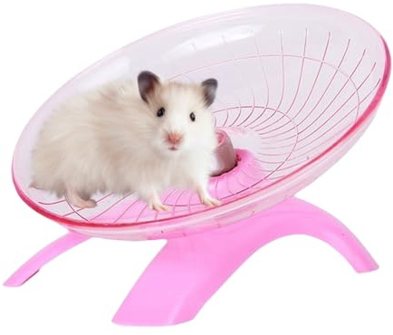Hamster flygande tefat tyst löparhjul, 18 cm, lämplig för marsvin, hamstrar, igelkottar och andra små djur för att säkerställa säker träning (rosa)