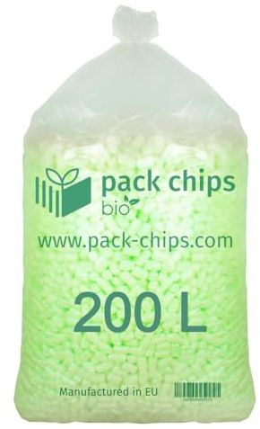 PACK CHIPS bio Verpackungschips Füllmaterial 200 L - Antistatische Polsterchips - Füllmaterial für Pakete - Verpackungsmaterial BIO - 100% Natürlich Abbaubar aus Stärke (Grün)