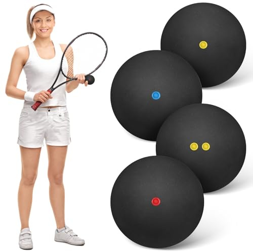 Healeved 4 St Studsande Squashbollar med Högt Studs Elastiska Träningsbollar för Nybörjare Blå och Gul Anpassade för Inomhus och Utomhus Sport Hållbara Gummibollar för och Träning