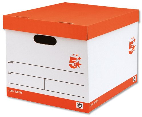 Pack of 10 5 Star Storage Boxes for 5 A4 Lever Arch Files, W317xD384xH287mm, Red & White - (295276)
