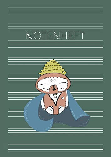 Notenheft: DIN A4 Blanko Musiknotensystem mit Register | Musik Noten für Schule, Unterricht & Hobby | große Lineatur für Anfänger - Motiv: Bär genießt die Melodie