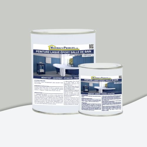 MATPRO - Peinture Laque Epoxy Salle de Bain - Sans Solvant, Auto-Lissant - Répare & Rénove Baignoire, Lavabo, Évier, Plan de Travail - Gris Clair - 1Kg