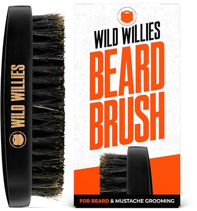 Wild Willies Natural Boar Bristle Brush for Hair & Beard - Multipurpose Boar Bristle Hair Brush for Grooming Slick Back Hair, Beard, and Mustache - Travel Size Beard & Hair Brush for Men