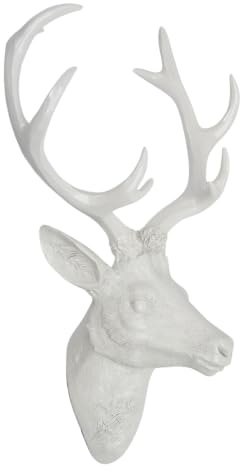 Spetebo Hirschgeweih 10 Ender - Wand Deko in weiß 40x30 cm - Hirschkopf Skulptur Jagd Geweih