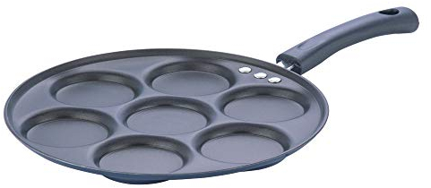 Vinod Non-Stick Mini Pancake Frying Pan | 7-Cavity Mini Crepe, Egg & Uttapam Pan | 26cm, 3mm Thick | 3-Layer Coating, Bakelite Handle | Metal Spoon Friendly | Gas Stove Compatible