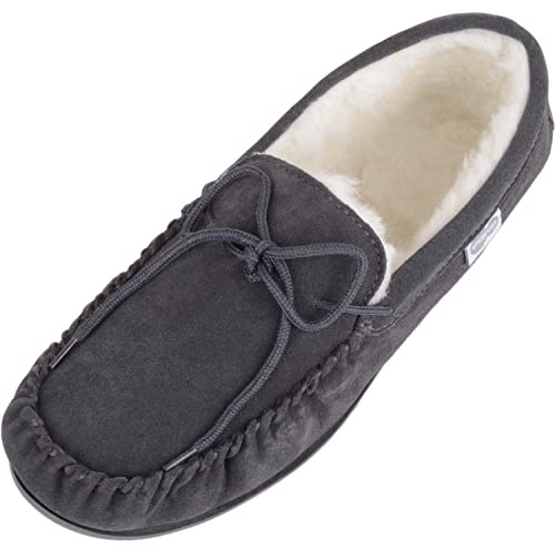 SNUGRUGS Pantofole da uomo in pelle scamosciata e suola in gomma, Grigio, 42 1/3 EU