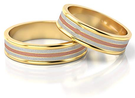 JC Gold Trauringe - Gelbgold Weißgold Rotgold Eheringe Tricolor inklusive Stein und Gravur im Paarpreis PL143 (9 Karat (375) Bicolor)