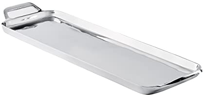 MichaelNoll Tablett Servierbrett Servierplatte Kerzentablett Aluminium Silber Poliert Luxus - Serviertablett aus Metall - Silbertablett - XL 64 cm
